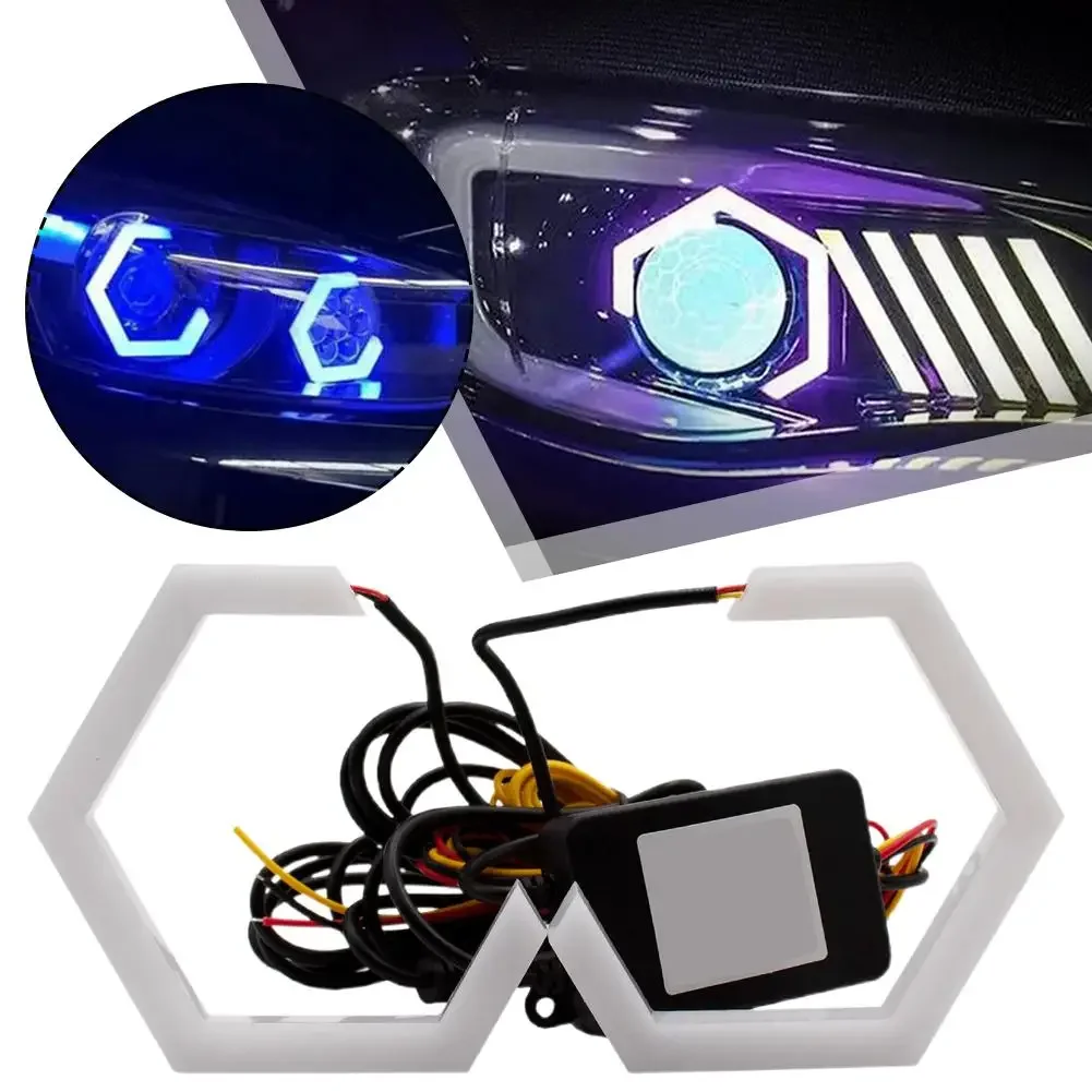 Hexagon Angel Eyes Halo Rings Retrofit Headlight Colorful Angel Eye LED Lights Universal RGB Led Angel Eyes Kit For Motorcycle