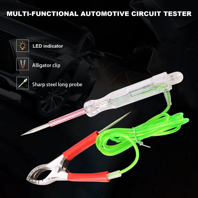 Automotive LED Circuit Tester 6-24V Test Light With Dual Probes 47 Inch Antifreeze Wire Alligator Clip For Testing