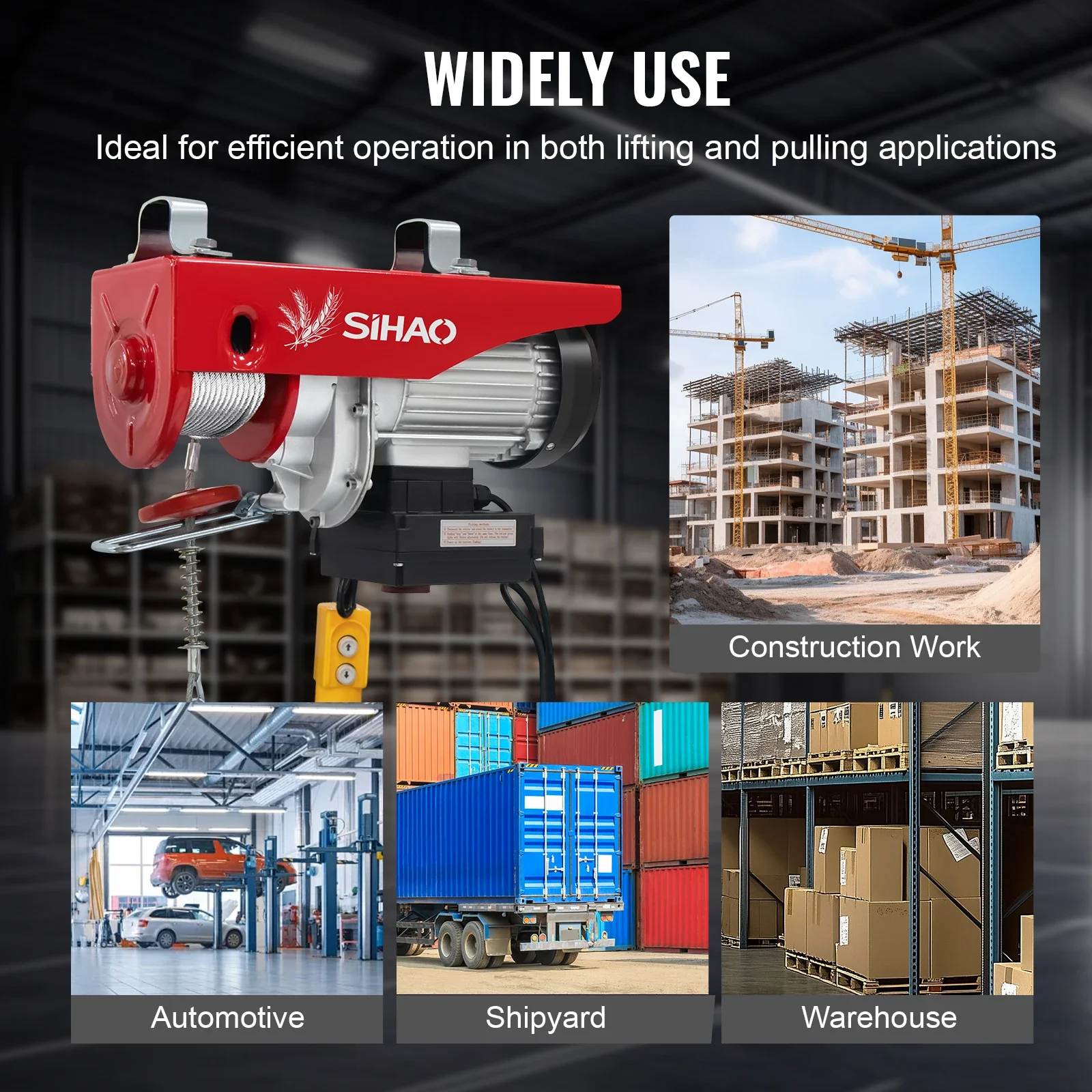 Elektrische Winde | SIHAO Elektrischer Hebekran mit Kabelloser/Kabelgebundener Steuerung 440LBS-2200LBS Tragbarer Elektrischer Hebekran Seilzugwinde für Boot Auto Garage Aufzug – Detail 9