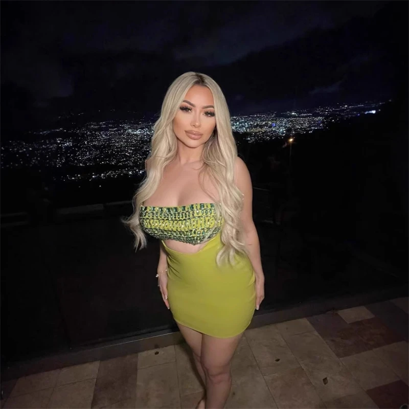 Vestido ceñido al cuerpo para mujer, vestido Sexy de lujo sin tirantes con diamantes brillantes recortados, traje elegante para fiesta de noche y cumpleaños