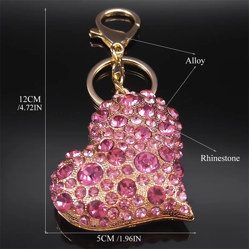 Pink Crystal Sparkling Heart Key chain for Women Exquisite Sweet Alloy Rhinestone Keyring Car Bag Accessories Jewelry K9233S04