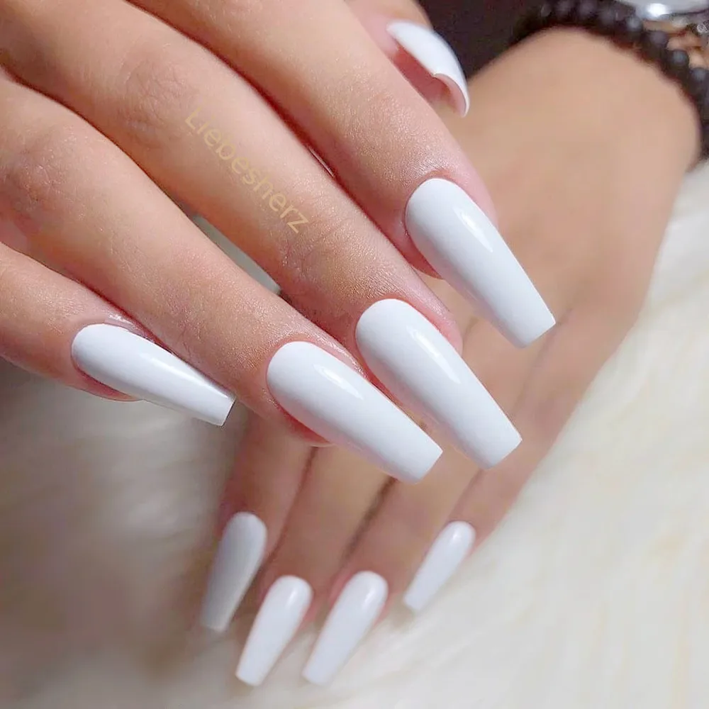 24 pçs brilhante nu longo bailarina caixão unhas falsas imprensa artificial em unhas falsas com cola de geléia diy cobertura completa ferramenta manicure