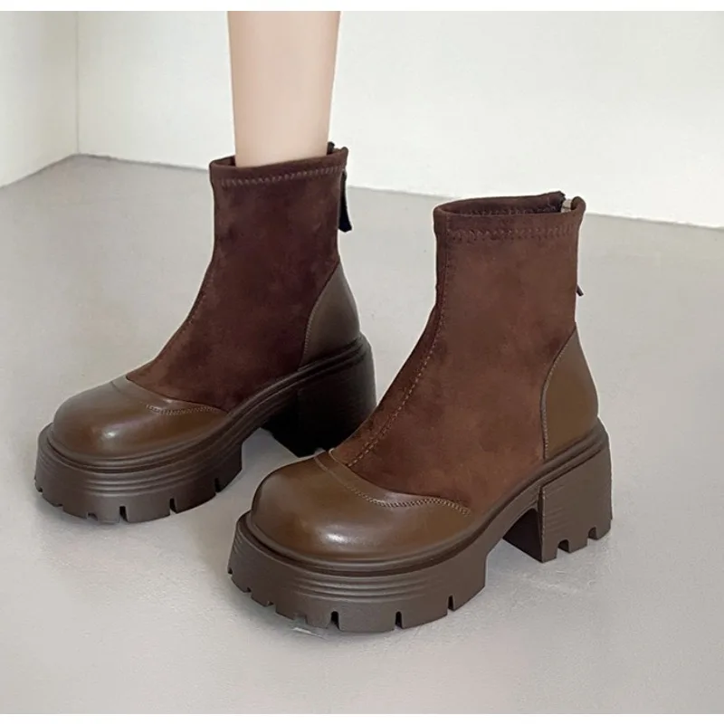 

Women Suede Modern Ankle Boots Plush Mid Heels Shoes Winter Trend Office Chunky Shoes Fashion Walking Non Slip Botas Mujer