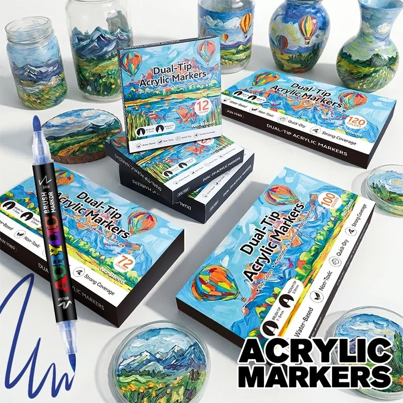 

Dual Tip Acrylic Paint Pens Set Double Tip Premium Acrylic Markers for Wood Canvas Stone Rock Painting Glass Ceramic DIY Crafts