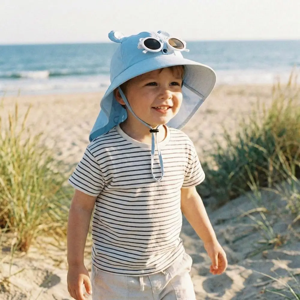 

Cute Big Brim Children's Sun Hat Extended Shawl Foldable Whistle Sunglasses Sunscreen Hat Thin Cap Cartoon Fisherman Hat Outdoor