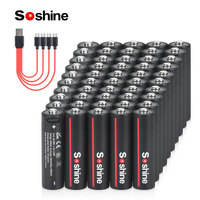 Soshine 50PCS AA Rechargeable Batteries 1.5V USB 3500mWh Lithium Battery with 4-in-1 USB Cable for Smoke Detector Game Machine