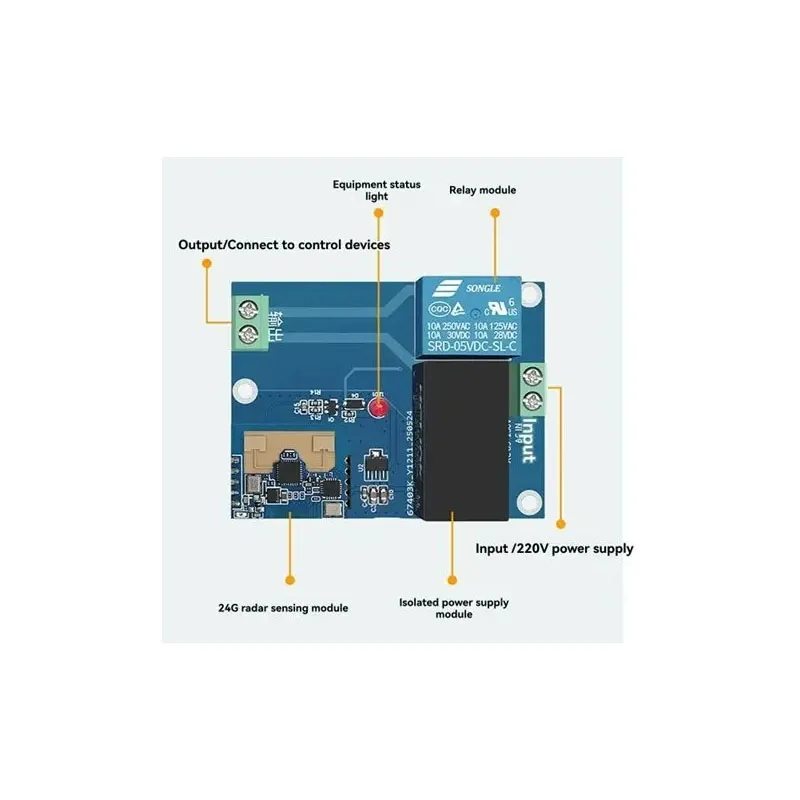 Новый-контроллер-света-hlk-sw01s-24g-33v-5м-с-радарным-датчиком-включает-модуль-питания-ac-dc-радарный-датчик-2m05-реле-ld2401f