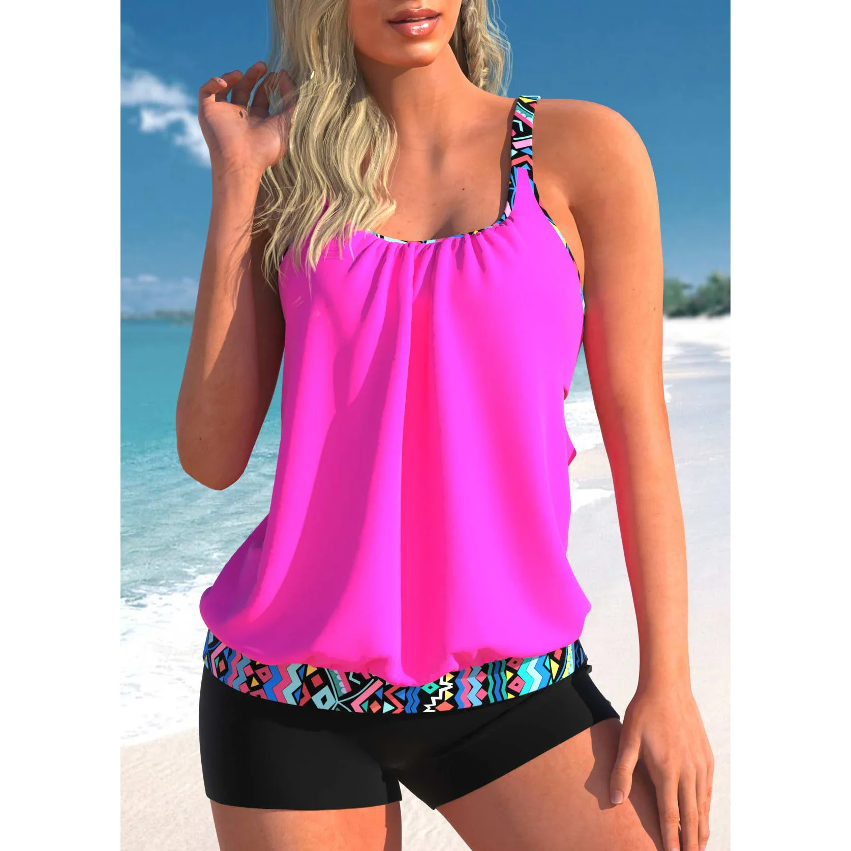 2023 Tweedelige Badmode Dames Korte Rok Nieuw Ontwerp Print Korte Tank Top Set Badmode Dames Strandkleding Zomer Zwemmen