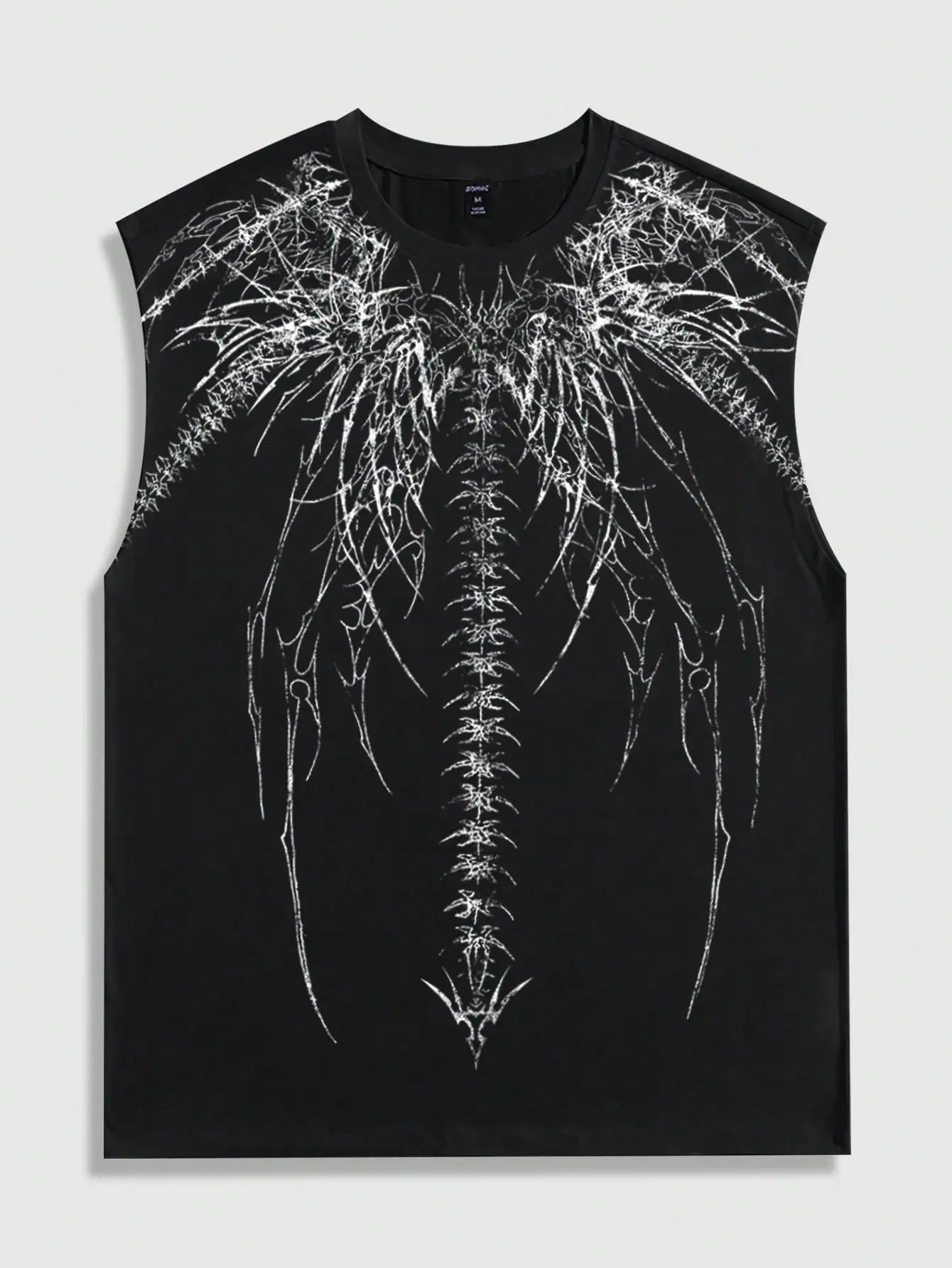 

Men's Black Sleeveless Tank Top with Abstract White Graphic Print, Gothic Style, Casual Wear