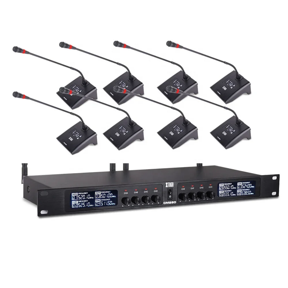 Fornecedor da China Sistema de microfone portátil de pescoço de ganso para conferência sem fio de 8 canais