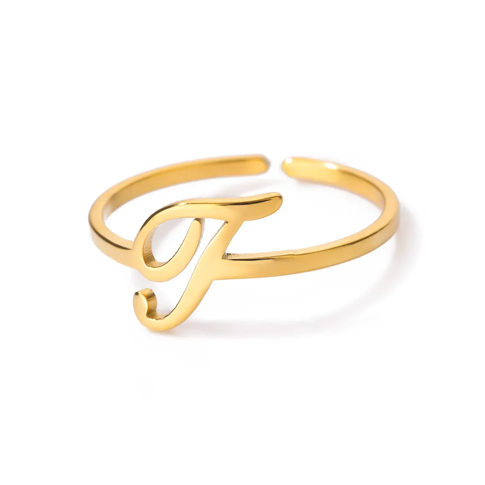 Initial Letter Rings for Women, Gold Color Adjustable A-Z Ring