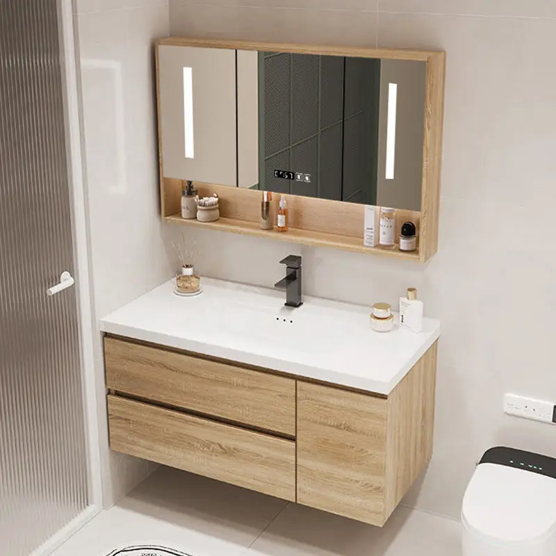Log color bathroom cabinet washbasin cabinet combination sink ceramic integrated washbasin