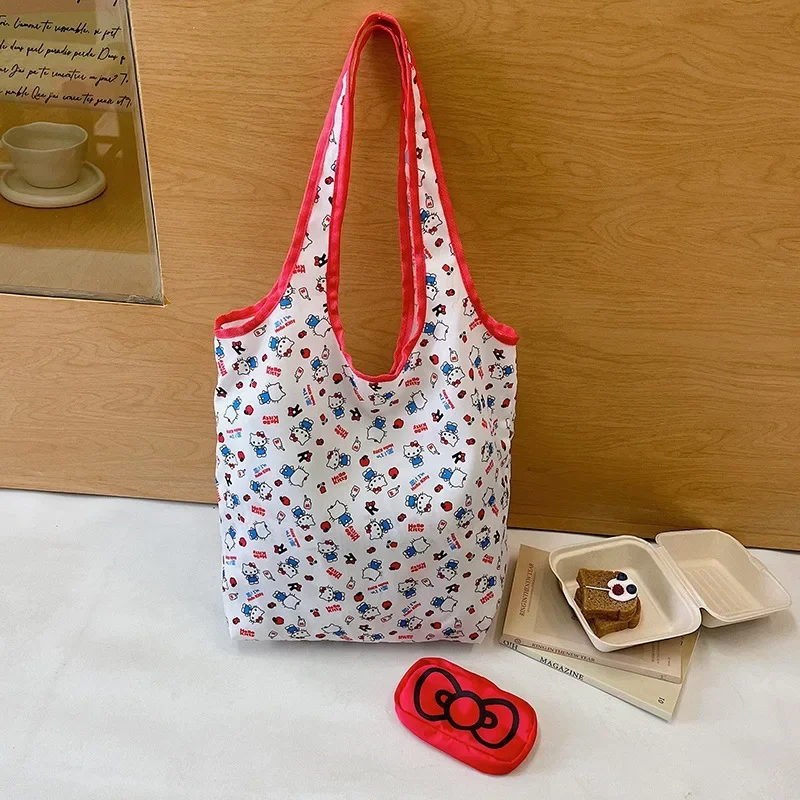 New Hello Kitty Portable Foldable Supermarket Shopping Bag Large Eco-friendly Bag Large Grocery Handbag Capacity Waterproof Tote