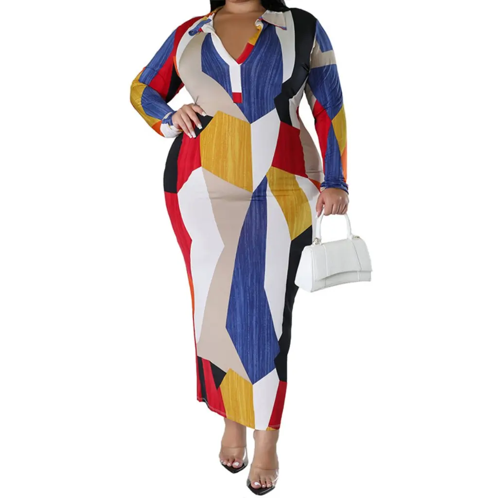 

Зимнее платье с длинными рукавами для женщин, большие размеры, европейский и американский стиль, дизайн с лацканами, модная одежда больших размеров