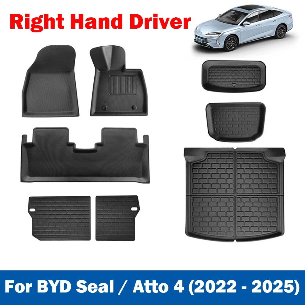 

For BYD Seal / Atto 4 2022 2023 2024 Floor Mats Cargo Liner, Waterproof Anti-slip Trunk Mat TPE Foot Pads Right Hand Driver