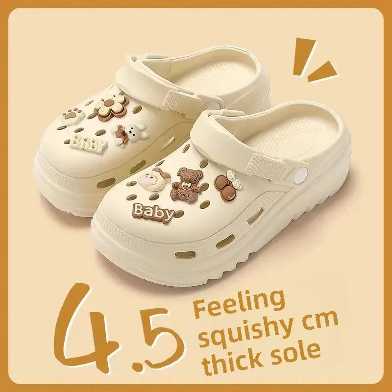 Thick Bottom Women's Sandals 2024 New Style DIY Outer Wear Fashionable Non-Smelly Beach Casual Shoes PVC Sole Anti-Slip