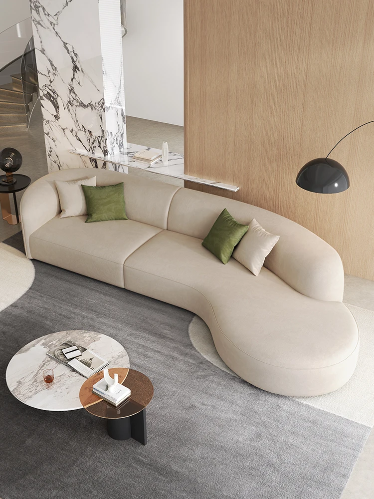 French fabric sofa Italian minimalist arc modern luxury living room special-shaped corner technology fabric sofa is quiet.