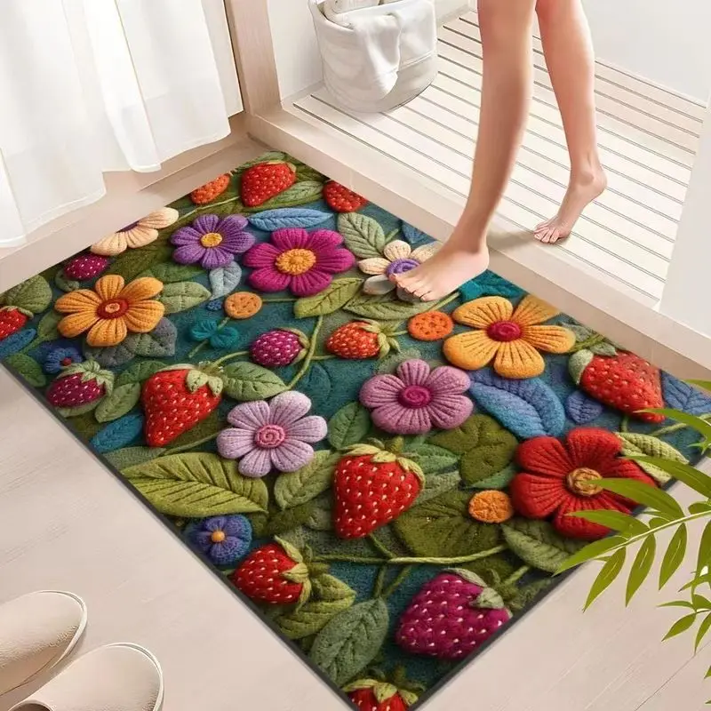VIKAMA 3D Embossed Daisy Flower Plush Bath Mat Non Slip Water Absorbent Soft Shaggy Bathroom Entry Floor Rug