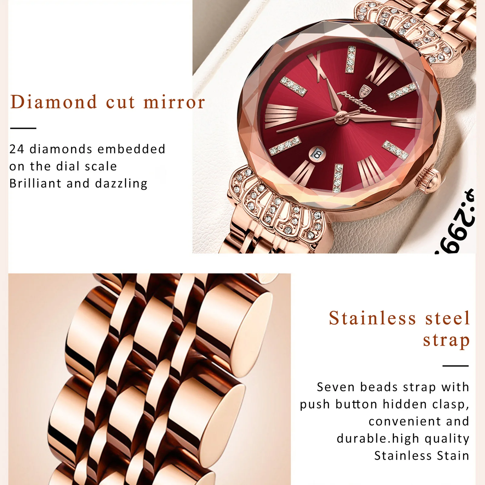 POEDAGAR Luxury Watch For Woman Diamonds Dress Ladies Wirstwatch Waterproof Date Stainless Steel Women Watches Female Reloj+box