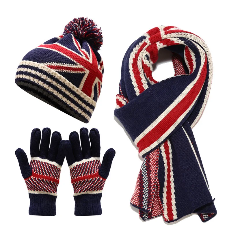 New Adult Rice Shaped National Flag Hat Scarf Gloves Three Piece Set Winter Outdoor Warm Hat Set Bufanda Invierno Mujer W210