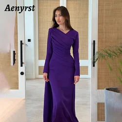 Aenyrst Saudi Arabia Elegant Purple Prom Dress Women V Neck Ruffle Party Evening Dresses Ankle Length Formal Occasion Gowns 2024