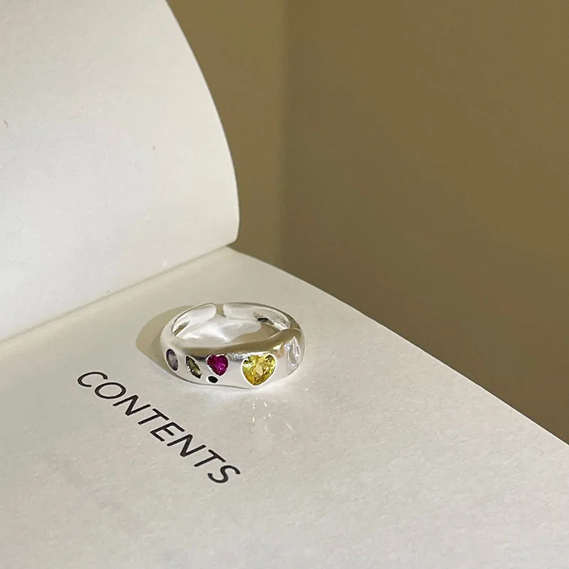 Natural Stone Colorful Zircon Ring Irregular Geometric Heart Opal Jewelry for Women Girls Y2K Finger Ring Wedding Party Gift