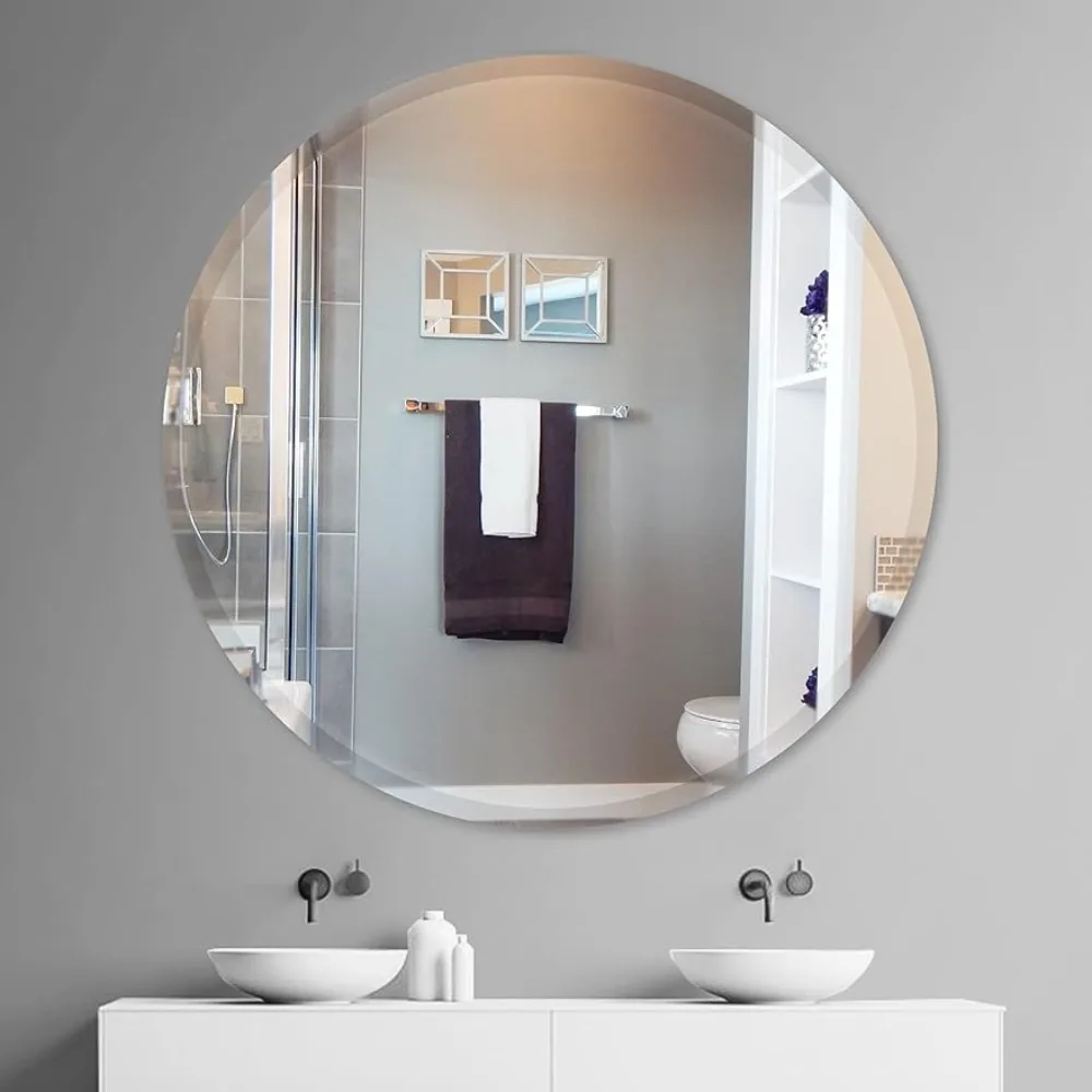 JENBELY 24 Inch Round Frameless Bathroom Mirror, Circle Vanity Mirror with 1