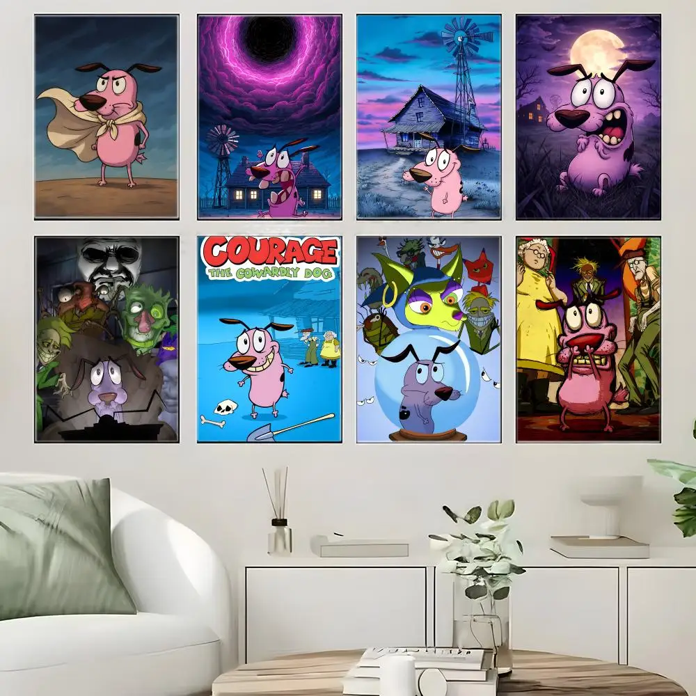 Cult Cartoon C-Courage the C-Cowardly Dog Poster  Self-adhesive Art Waterproof Paper Sticker Coffee House Bar Room Wall Decor