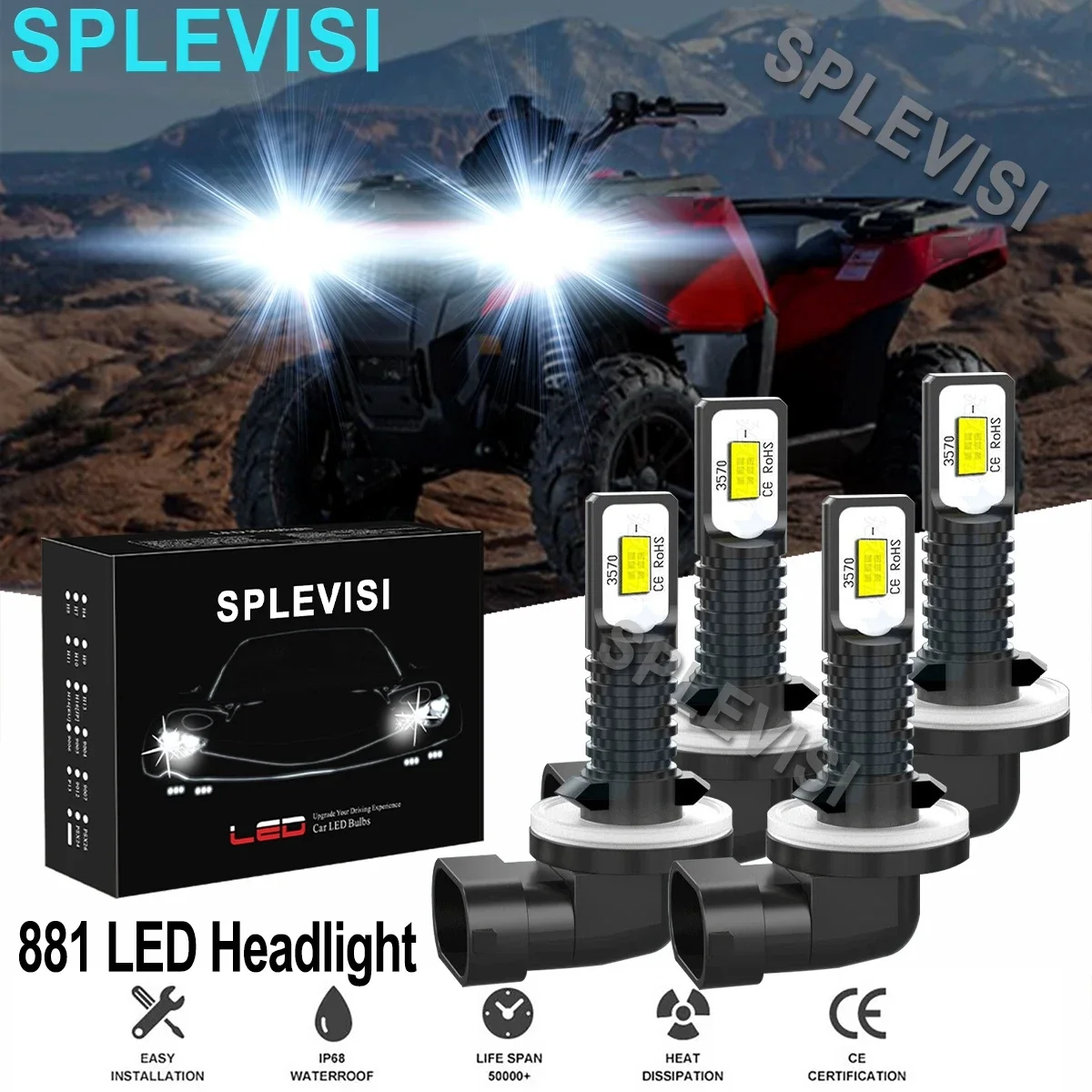 

4x DC12v LED Headlight Bulbs HID White 6000K For POLARIS RANGER 400 500 570 700 800 900 & ext ev xp models 2005-2018