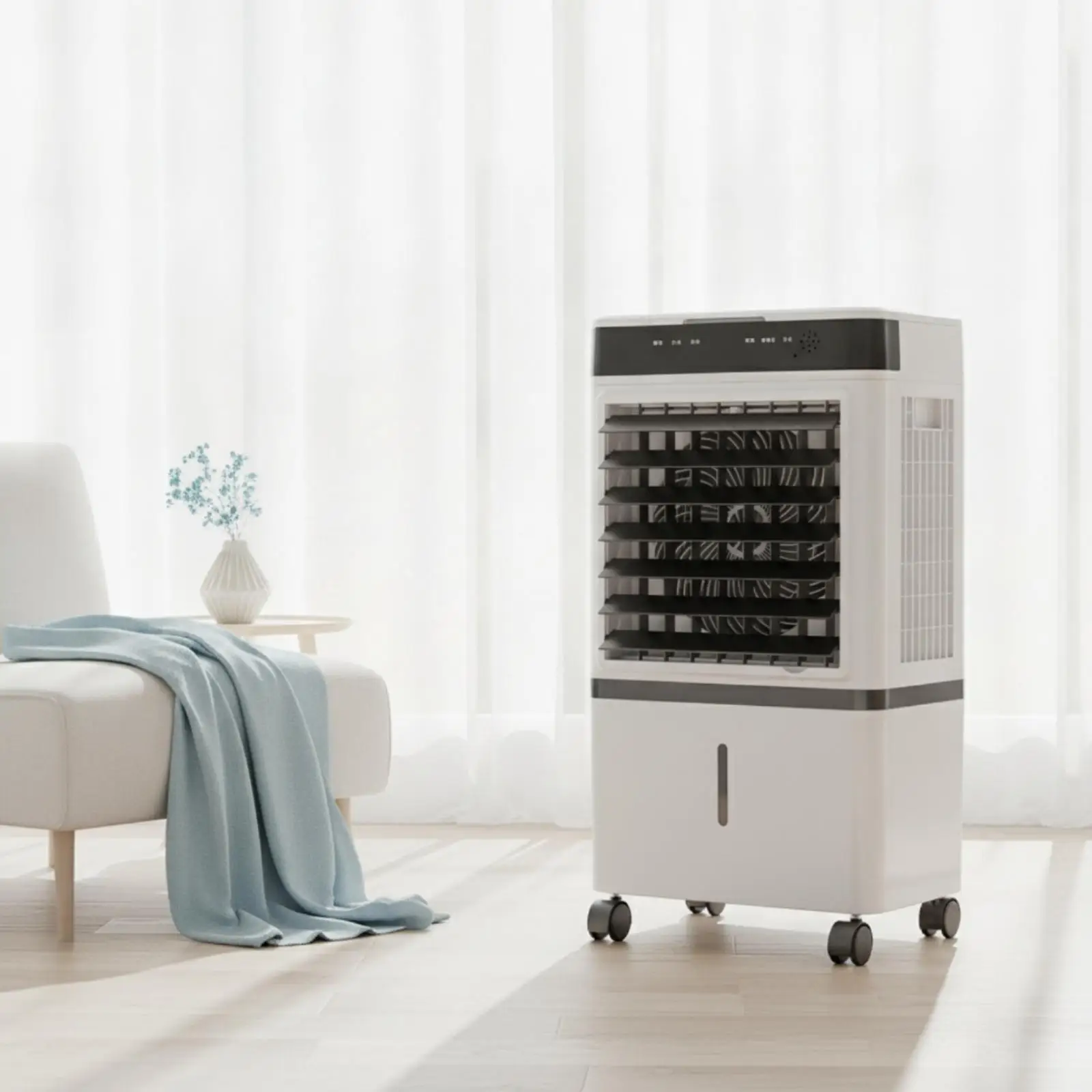 Portable Cooling Fan 14L Water Tank Ice Crystal Air Cooler with Wheels for Home Office Floor Use