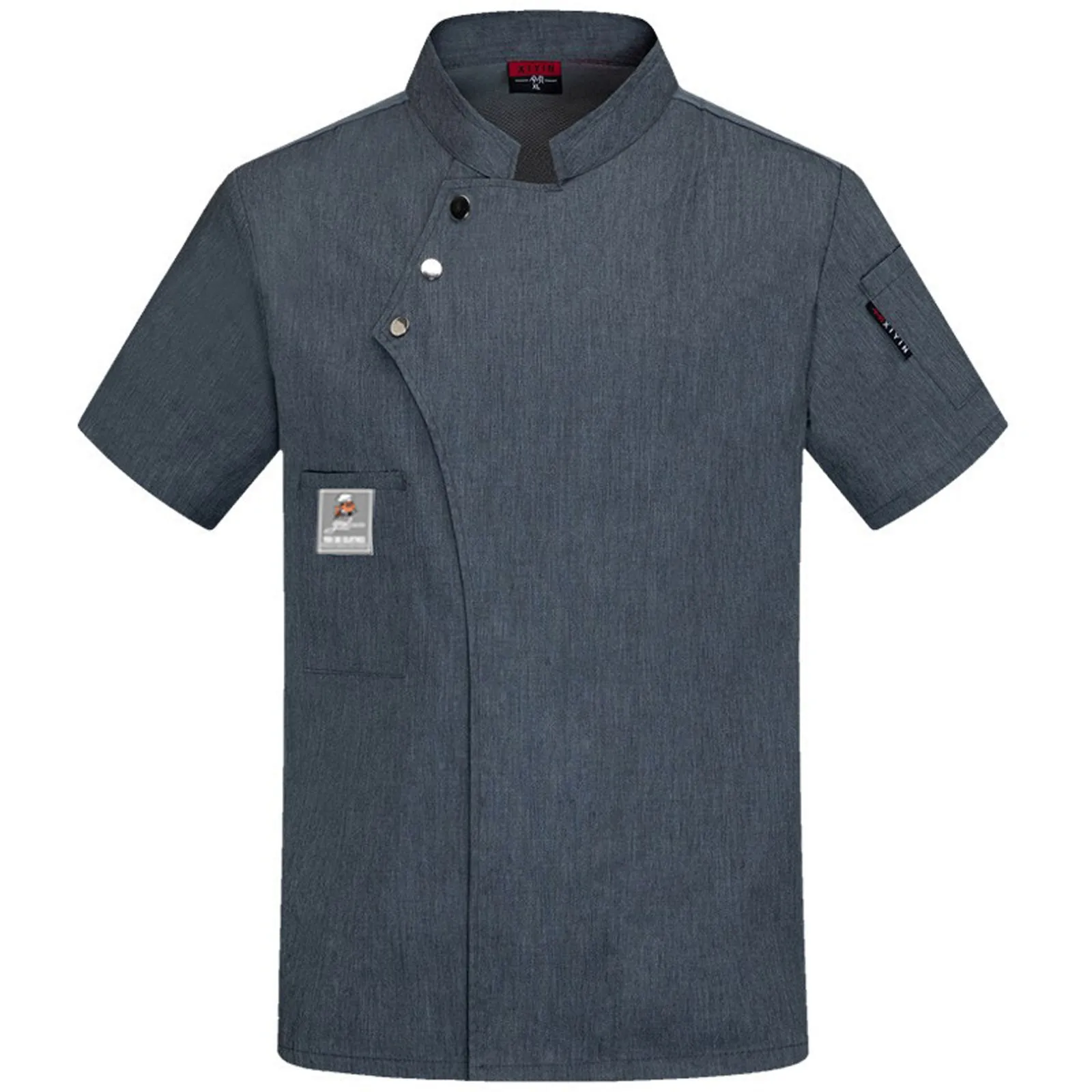 Uniforme de Chef de manga corta para restaurante, uniforme de trabajo de cocina, cuello alto sólido, servicio de Catering de un solo pecho