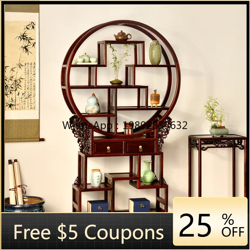 

YFY Su Style East African Rosewood Mahogany Curio Cabinet Chinese Style Multi-Valuables Cabinet Living Room