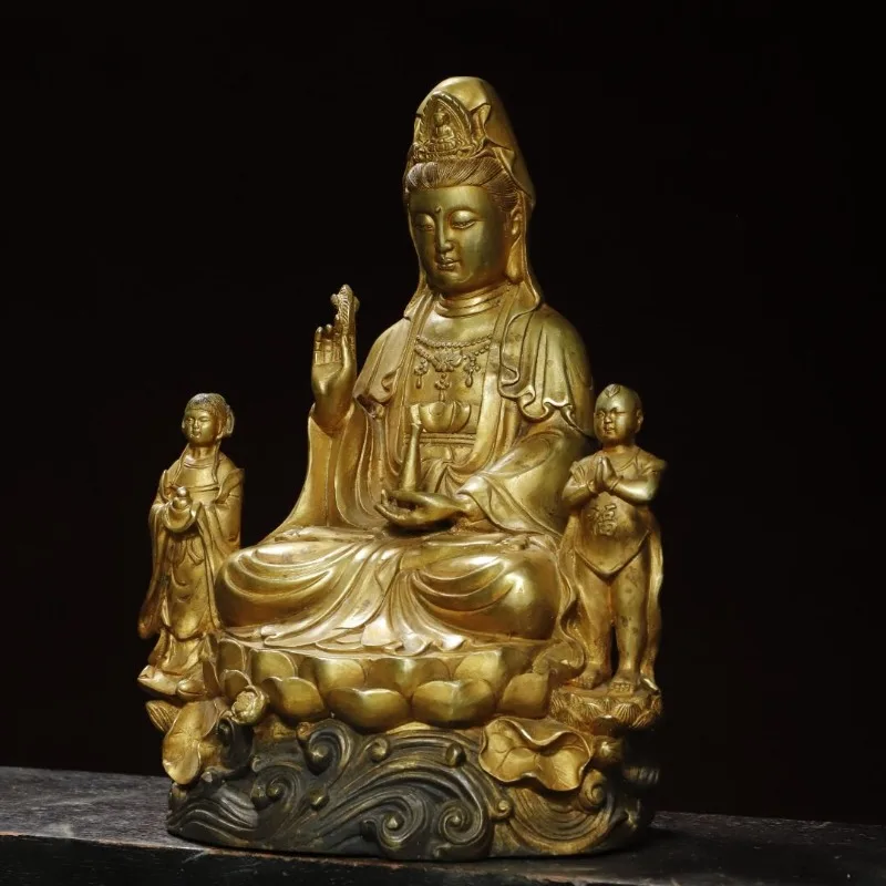 Hand-Cast Premium Gilded Copper Guan Yin Statue - 228
