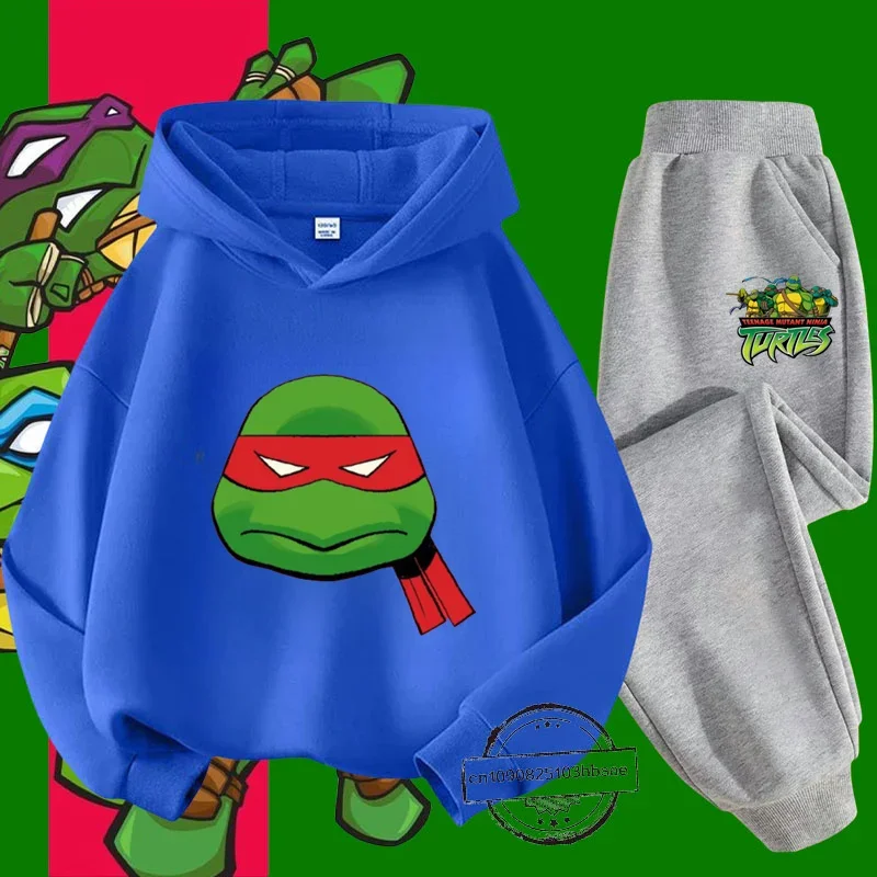 TMNT new children's autumn and winter long sleeve hoodie set Boys girls Marvel cartoon anime printed street Harajuku sweatshirt