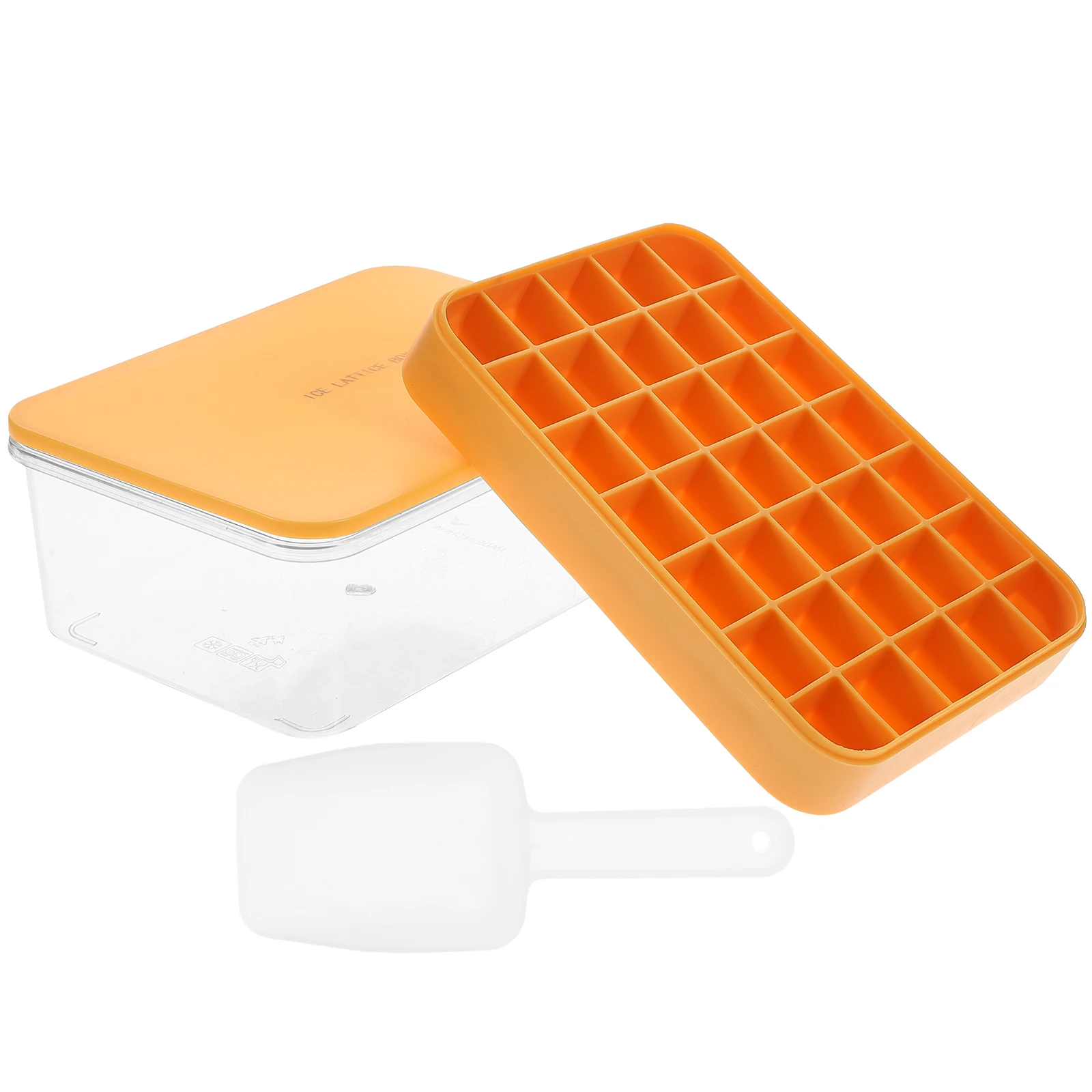 

1 set Silicone Ice Cube Mold Set Yellow 35 Cavities Lid Storage Scoop Home Bar Party Portable Quick Release Large Capacity