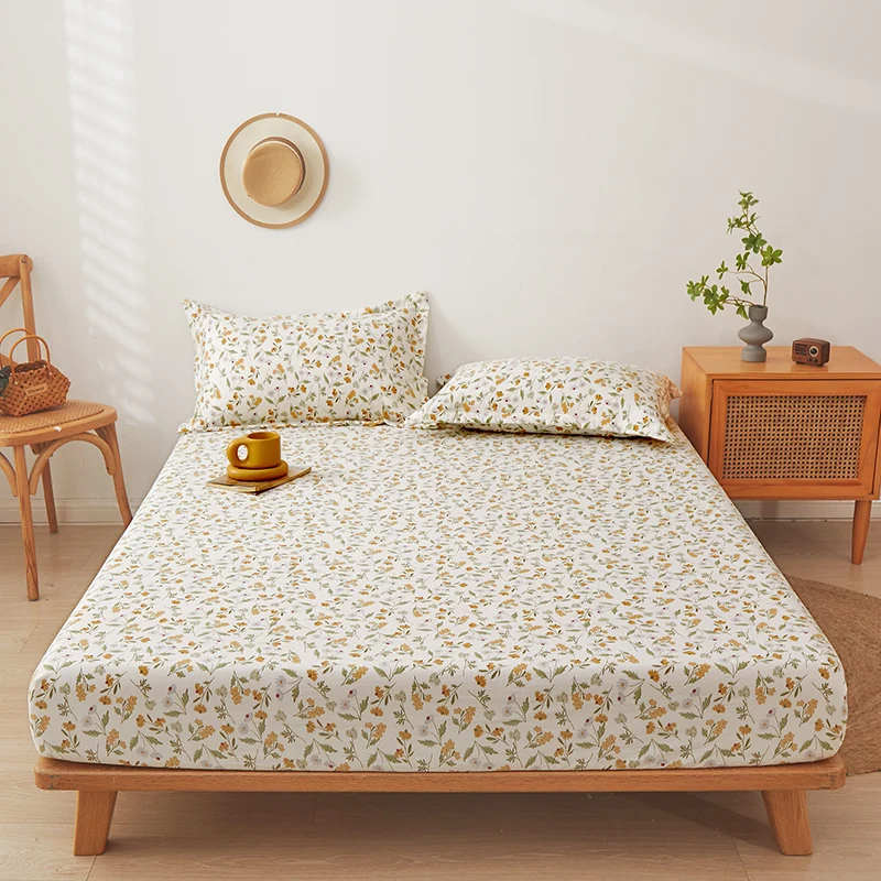 Floral Style Fitted Sheet Breathable Bedsheet постельное белье Soft Mattress Protector Home Bed Linen (Pillowcase Need Order)