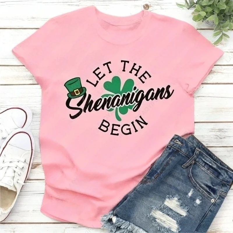 St Patricks Day Shenanigans Unisex Adult Tshirts Funny Shamrock Minimalist O-neck Printed Unisex Tops Summer Funny Women Clothes