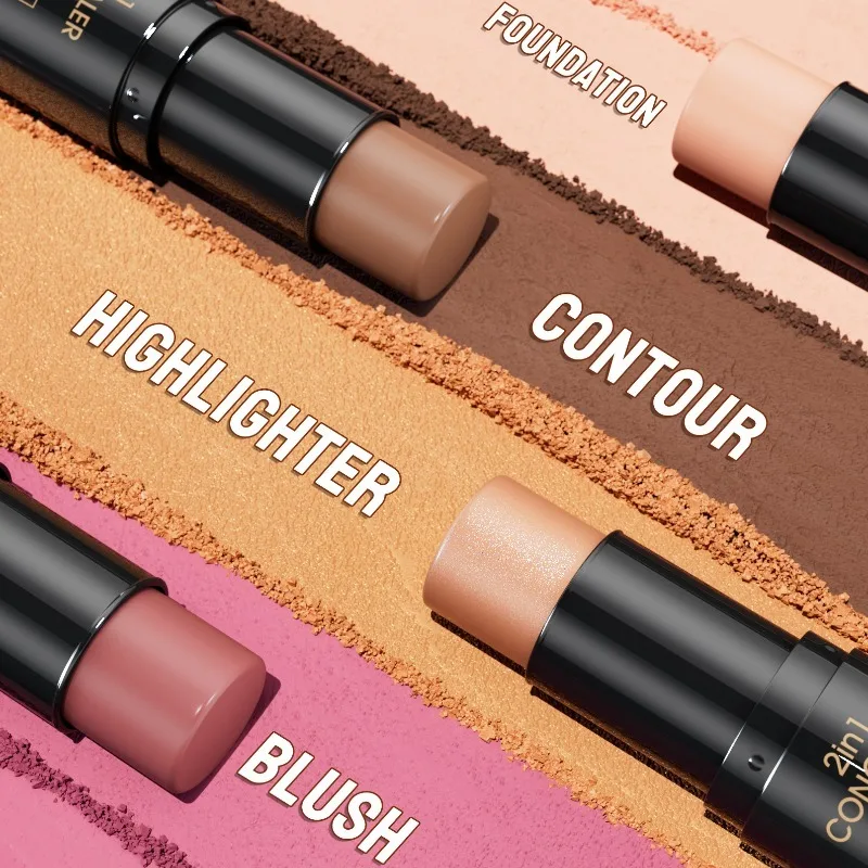 Bâton de maquillage polyvalent tout-en-un, pour Contour, surligneur, Blush et fond de teint, formule professionnelle crémeuse pour sculpter le visage