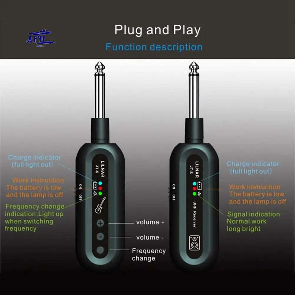 

AF91-Wireless Guitar System UHF Guitar Transmitter Receiver Guitar System For Electric Guitar Bass Musical Instrument