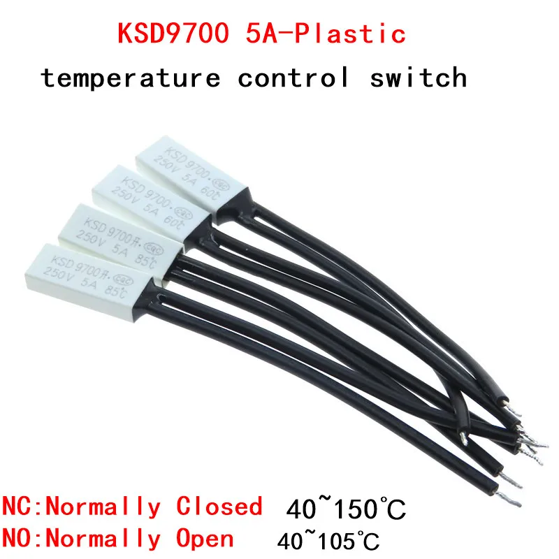 

5PCS 5A Thermostat 10C-240C KSD9700 40C 45C 50C 55C 60C 65C Plastic Temperature Switch N/O Thermal Protector degree centigrade