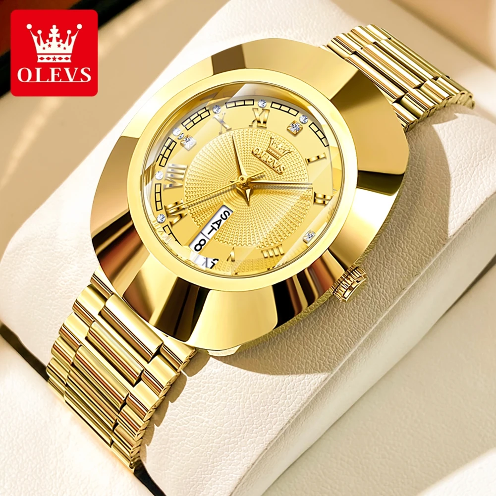 OLEVS Brand Luxury Tungsten Steel Case Gold Quartz Watch for Women Stainless Steel Strap Waterproof Fashion Women Wristwatches