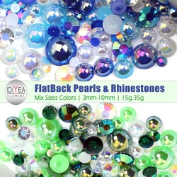 IDIYEA 15g 35g Mix Colors Sizes 3-10mm Half Round Pearls Resin Non Hot Fix Rhinestones ABS Bead FlatBack Glitters DIY Art Crafts