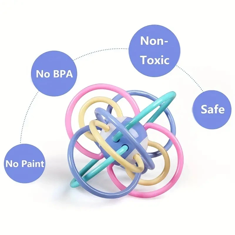 Baby Mini Manhattan Ball Hand Gripping Ball Baby Teether Ball Teething Stick can be boiled 3-12 months baby toy, BPA-free