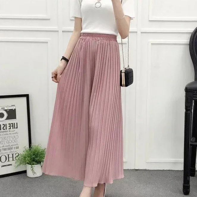 Sommer Neue frauen Hosen Koreanische Mode Feste Elastische Taille Gefaltete Lose Rock Hosen Plus Größe Casual Breite bein abgeschnitten Hosen – Detail 3