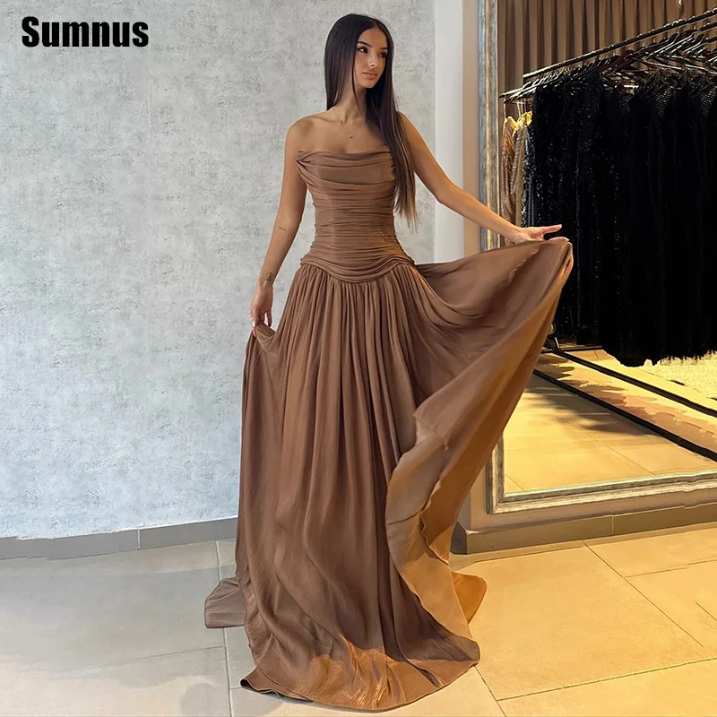 

Sumnus Modern A-Line Evening Dresses Sleeveless Pleats Draped Floor Length Prom Dresses فساتين سهرة Customized