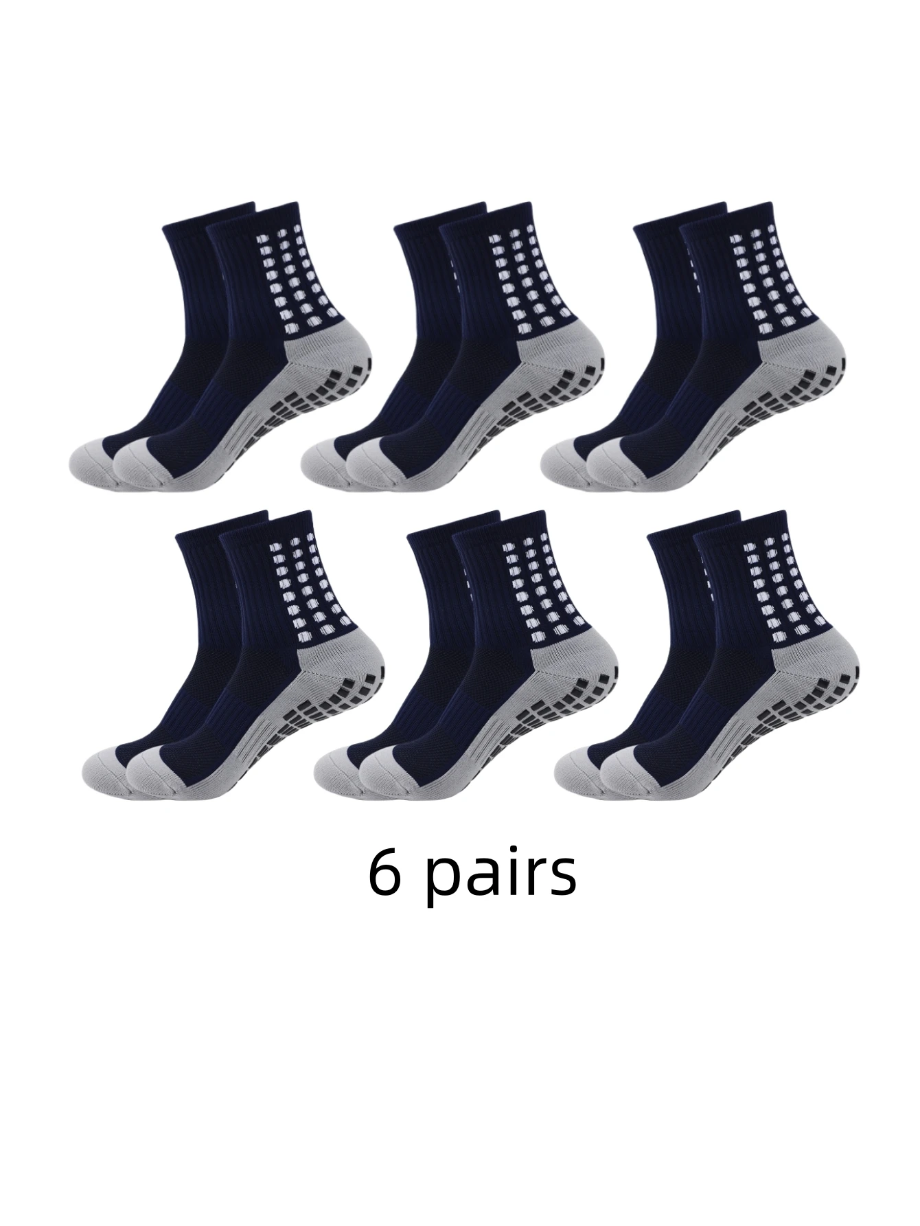 6 pairs of anti-skid classic gray football socks with adhesive points, breathable sports football socks