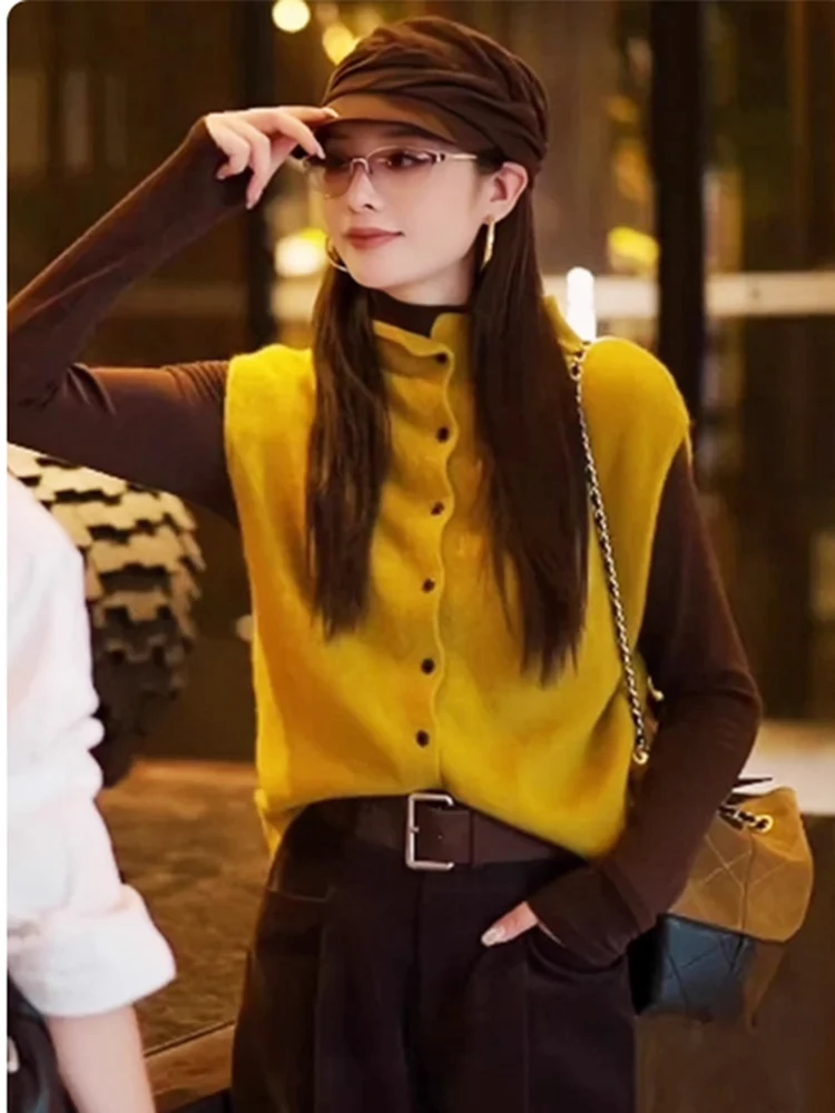 

Женский вязаный комплект из двух предметов: базовая кофта с длинным рукавом и высоким воротником, модный наряд для ранней осени, прямой крой, для повседневной носки