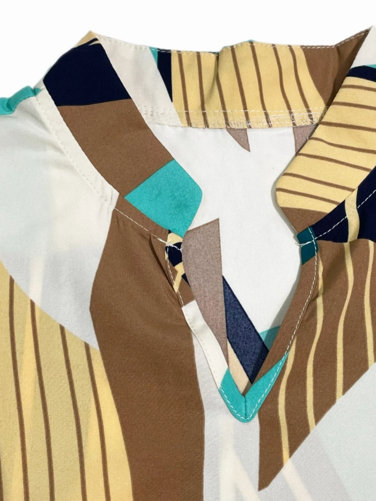 Estate Nuovo V-ne Stampa geometrica Allentato Batwing ort Sve Midi Dr Donna Dr Morbida fibra di poliestere l Vita T-...