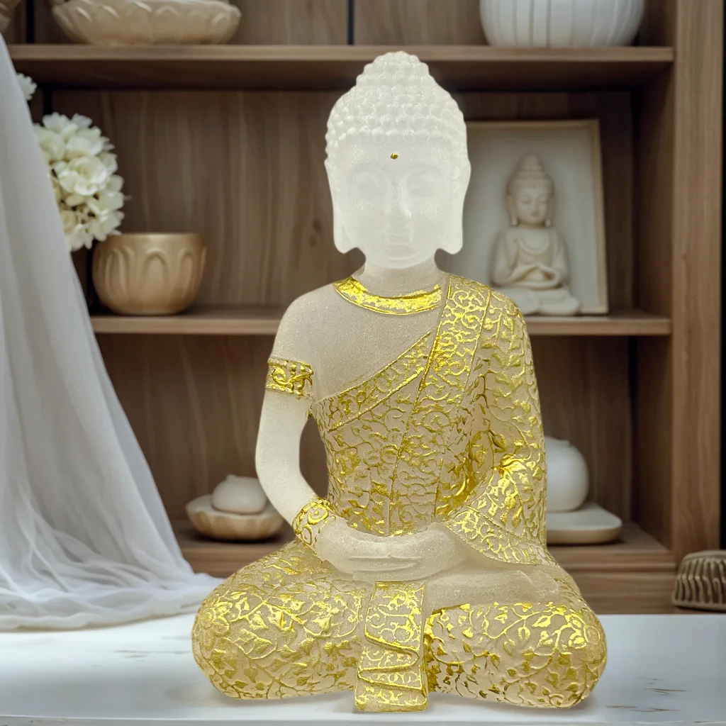New Chinese Zen Style Gold-Decorated White Glass Buddha Statue Home Decorations Living Room Entrance Tea Room Desktop Townhouse view 2