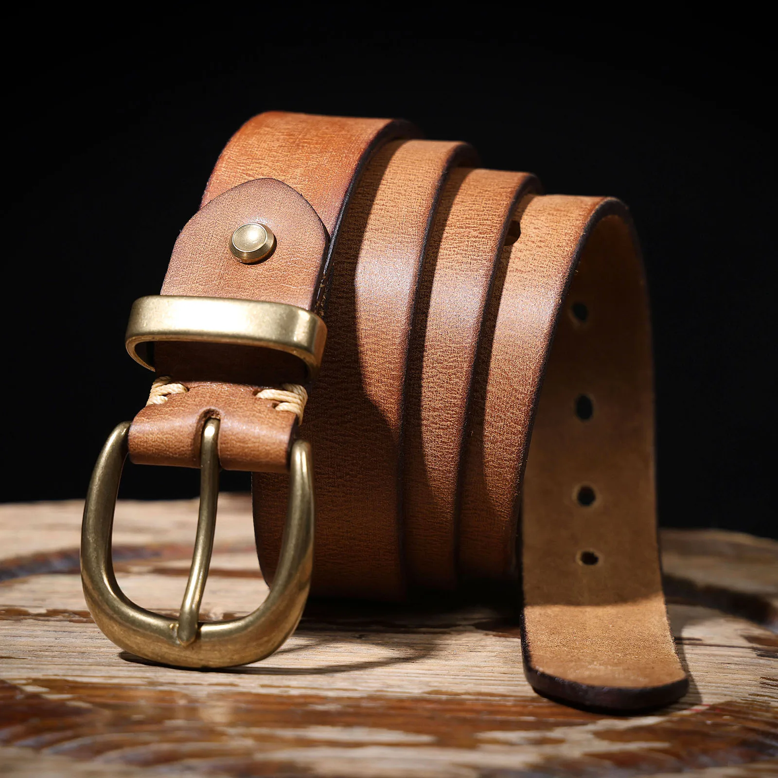 S.WORKER Echtledergürtel für Herren, Vintage-Messingschnalle, handgefertigter Gürtel aus hochwertigem Rindsleder, Retro-Freizeitgürtel für Jeans, langlebig – Detail 18